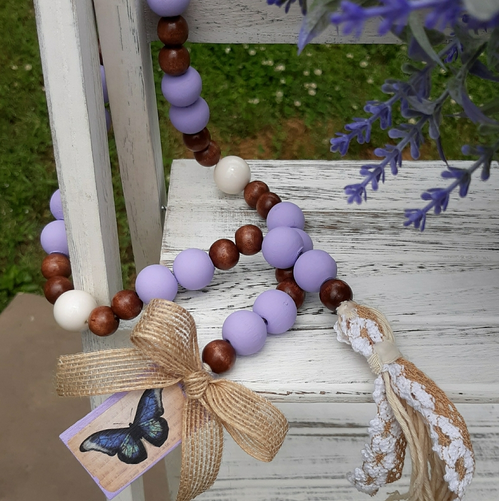 Wood Bead Garland with Butterfly